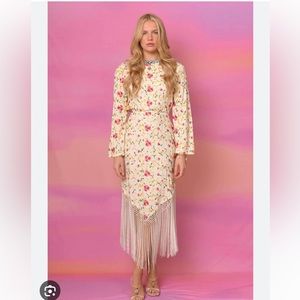 Rixo London Claudia Floral Embroidered & Fringe Dress